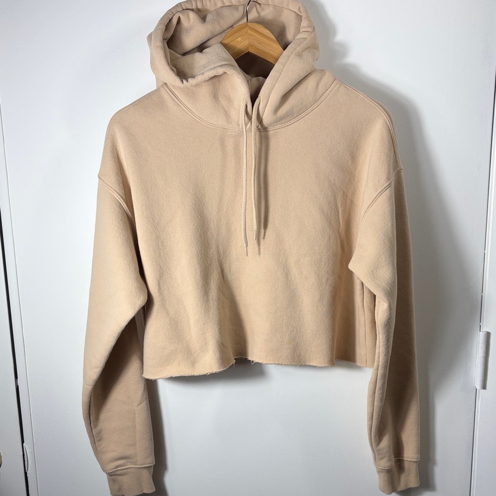 Out From Under Urban Outfitters Cropped Hoodie Raw Hem Beige L